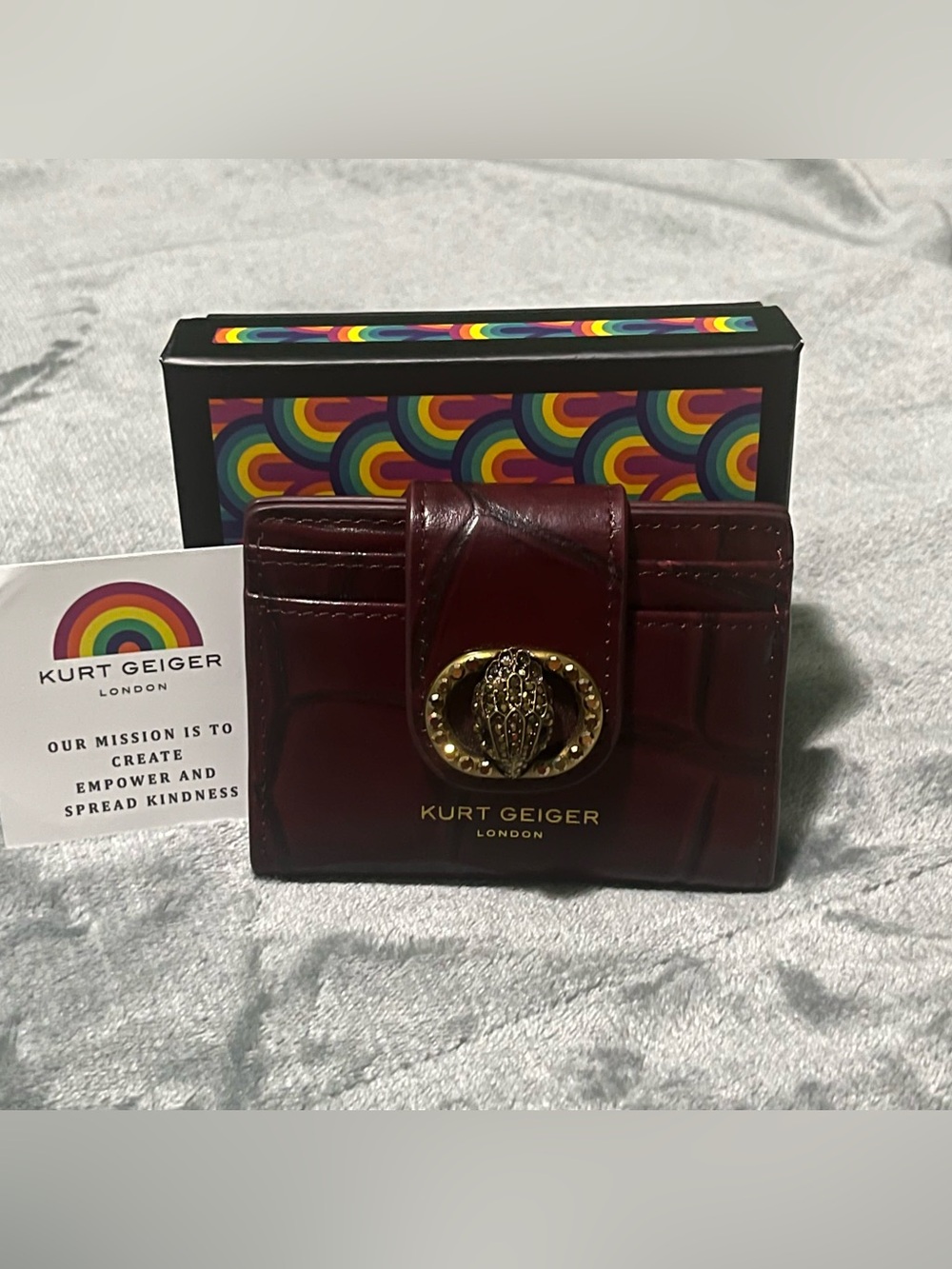 Kurt Geiger London Burgundy Croc Embossed Wallet New w/ Box